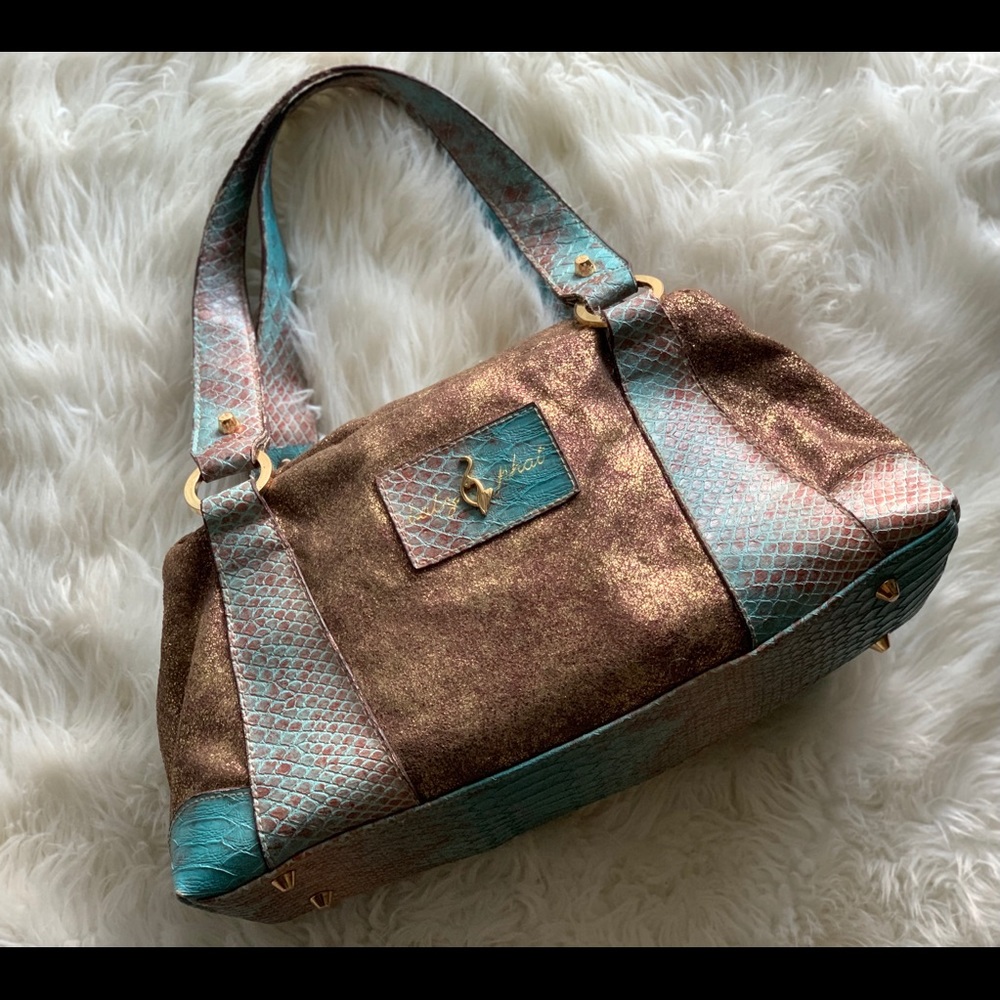 🌟👜Baby Phat Shoulder Bag/ Tote Copper-Turquoise w/ Gold Hardware